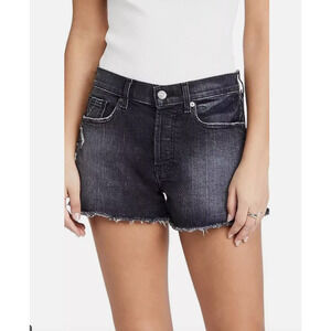 NWT 7 For All‎ Mankind Black Distressed Denim Monroe Cut Off Shorts Size 25 New